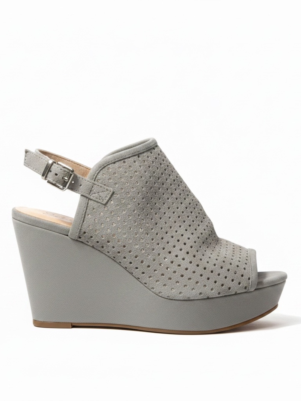 Seychelles Light Blue Perforated Suede Slingback Wedge Sandals